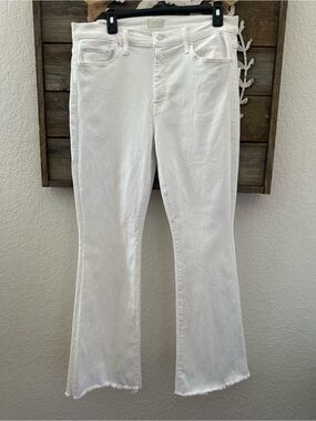 Mother The Weekender Fray white denim jeans size 33 NWT FLAW